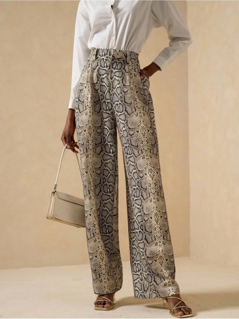 Wide-Leg Snake Print Pants